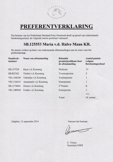 Preferentverklaring Maria vd Halve Maan